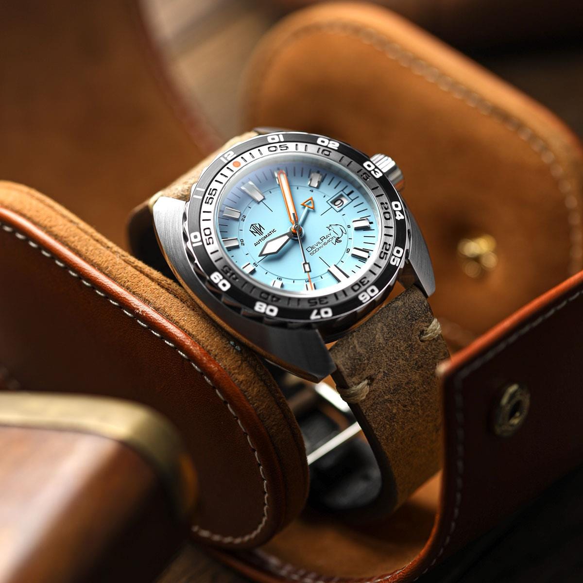 NTH DevilRay GMT Watch - WatchGecko Exclusive - Light Blue - Leather
