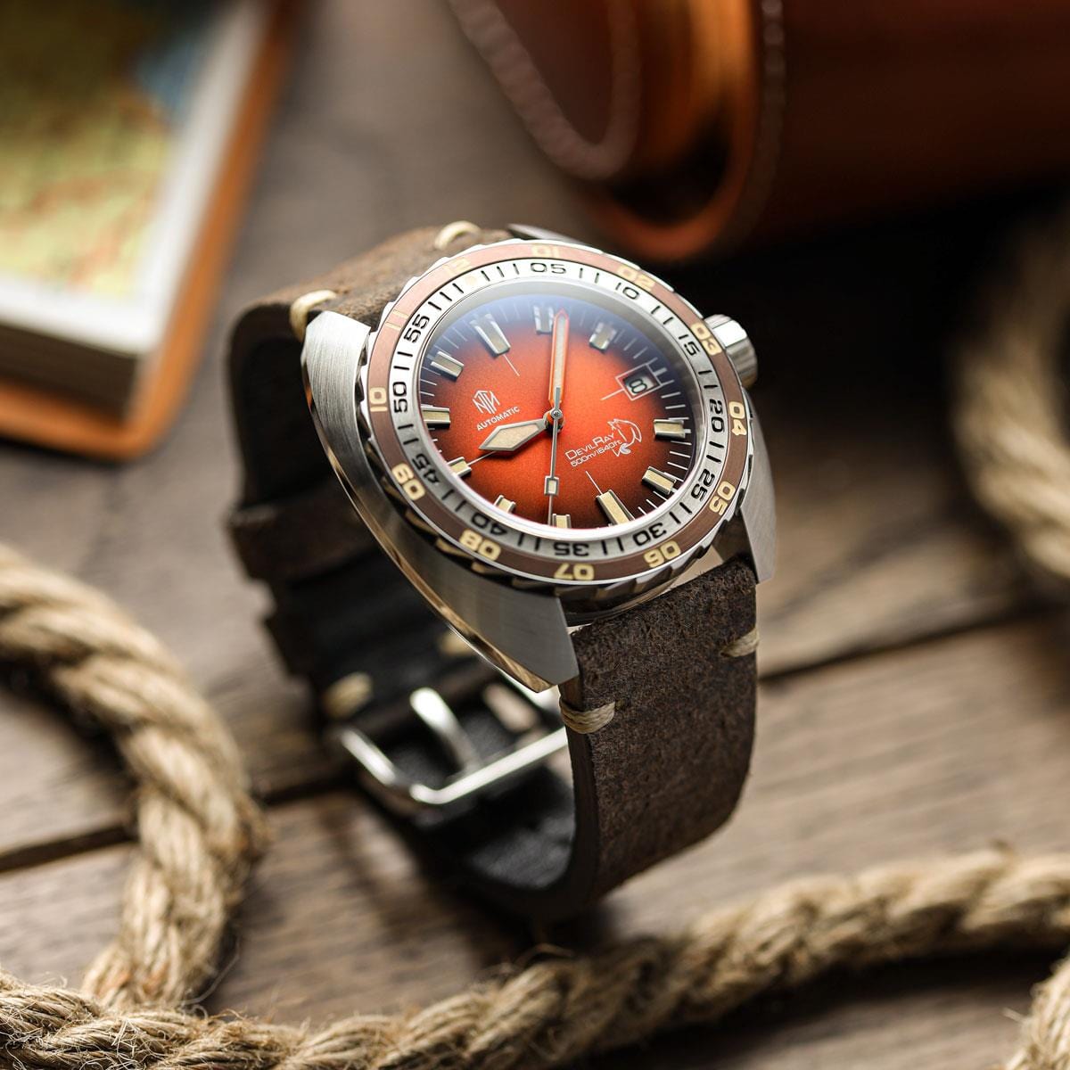 NTH DevilRay - Vintage Orange - Leather Strap - WatchGecko Exclusive