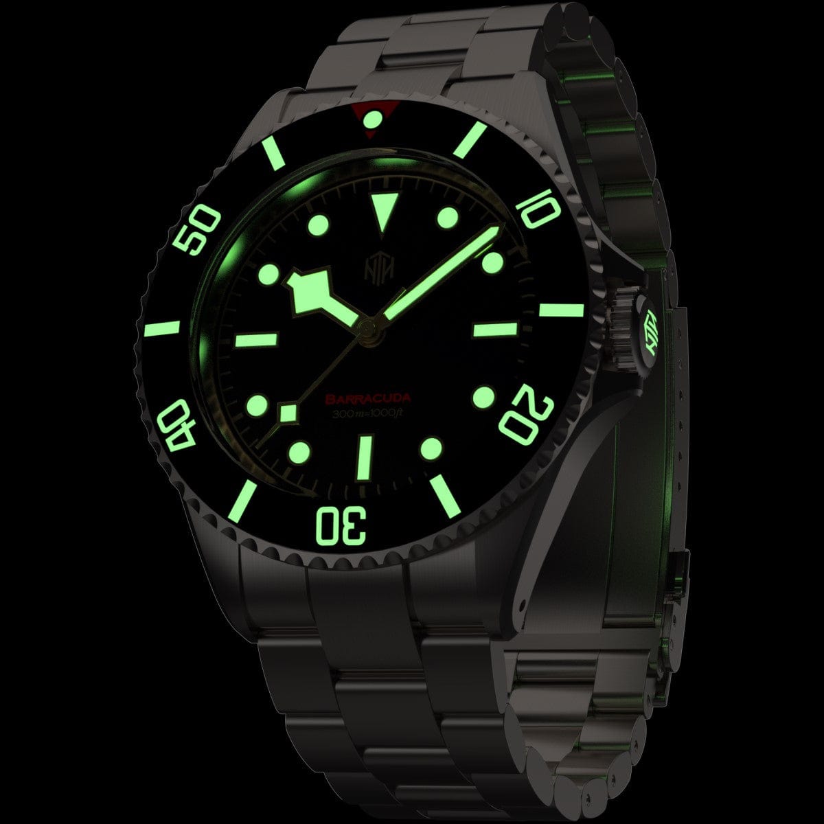 NTH V2 Barracuda Diver's Watch - Vintage Black - 40mm Lume Render