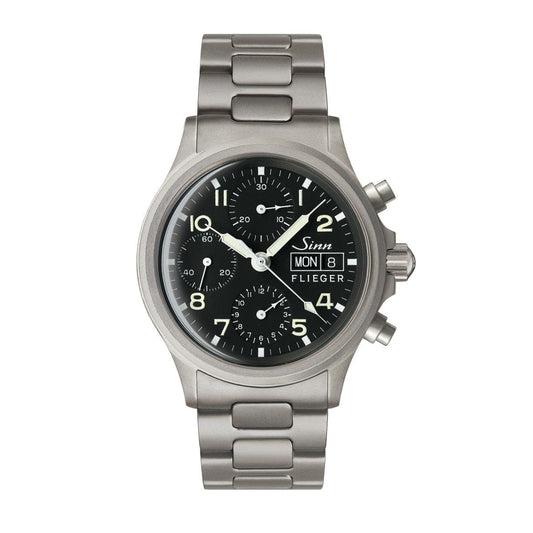 Sinn 356 Pilot Watch Automatic Chronograph - Acrylic / Black Dial - Solid Bracelet