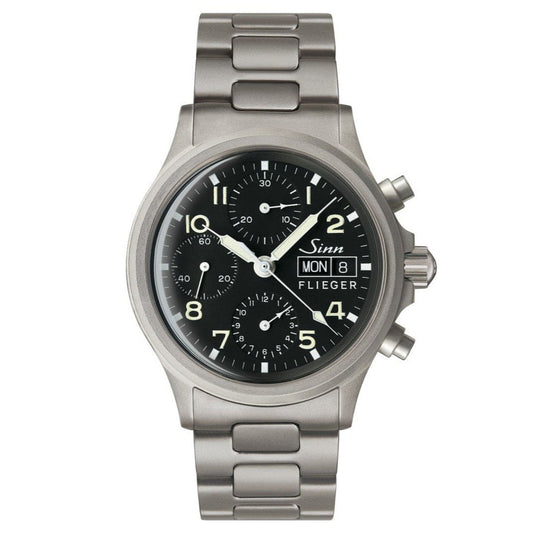 Sinn 356 Pilot Watch Automatic Chronograph - Acrylic / Black Dial - Solid Bracelet