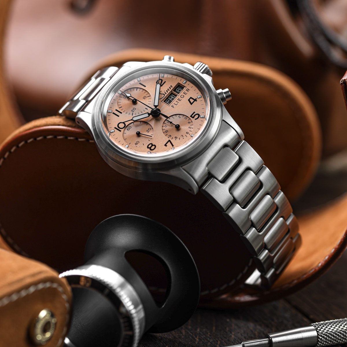 Sinn 356 Sa Pilot II Automatic Chronograph Watch - Salmon Dial - Solid Bracelet