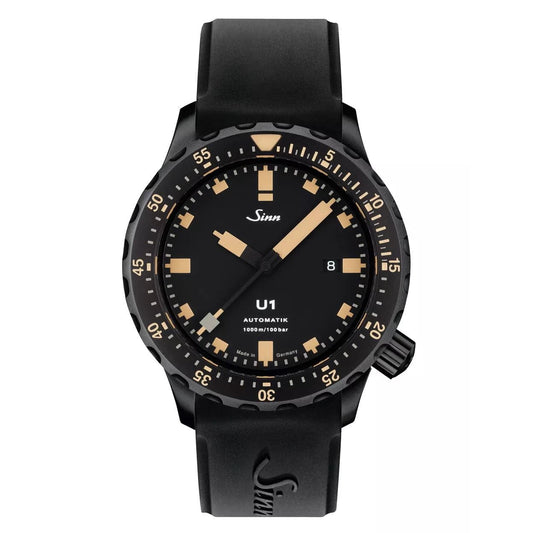 Sinn U1 S E Black Divers Watch - Black Dial - Silicone Strap