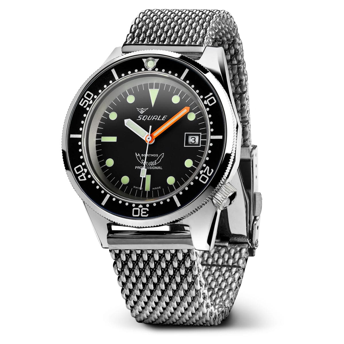 Squale 1521 Swiss Made Diver's Watch - Black Dial Polished Case