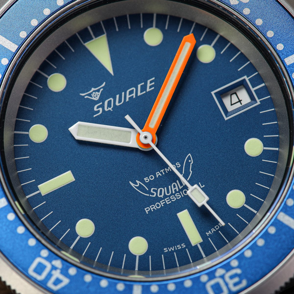 Squale 1521 Swiss Made Diver's Watch Blue Dial, Blasted Case - Rubber