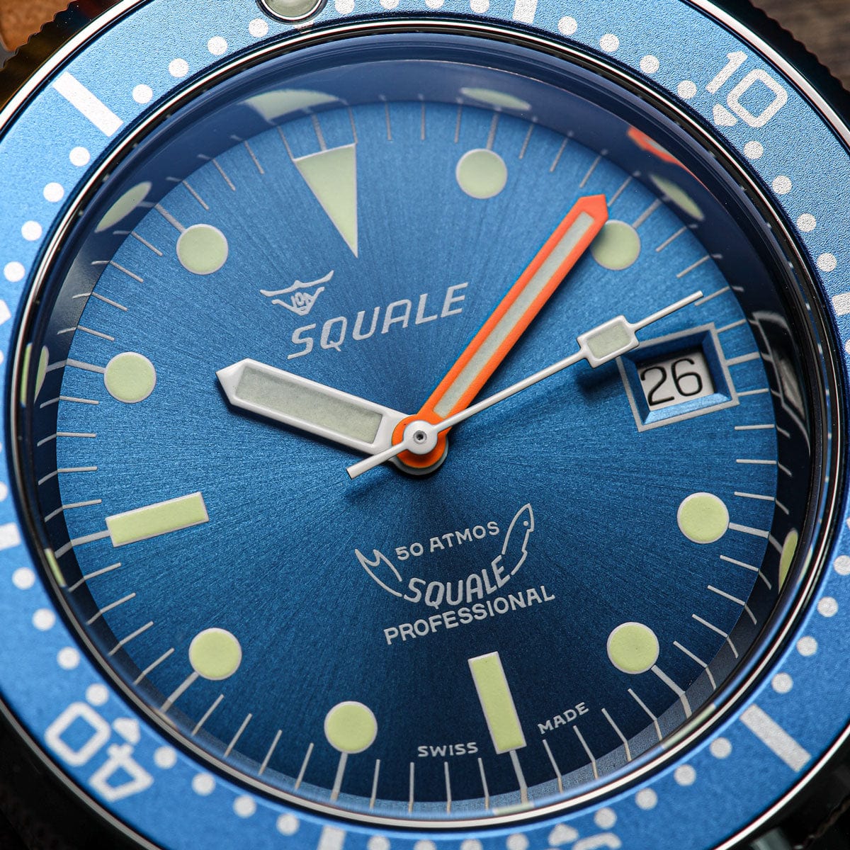 Squale 1521 Swiss Made Divers Watch, Ocean Blue Polished Case - Rubber