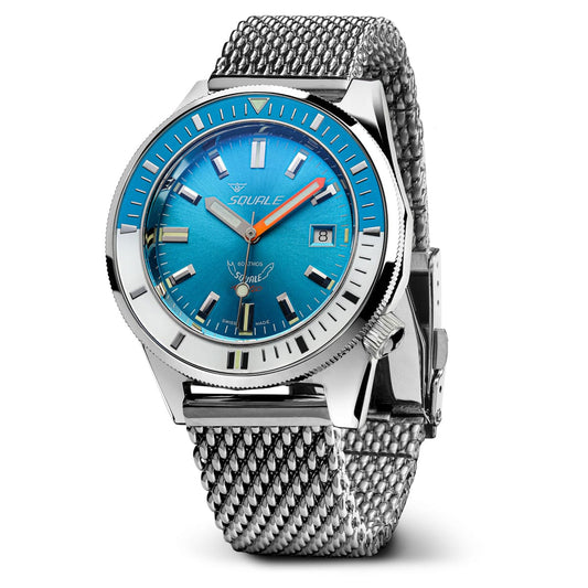 Squale Matic Swiss Diver's Watch - Mesh - Light Blue
