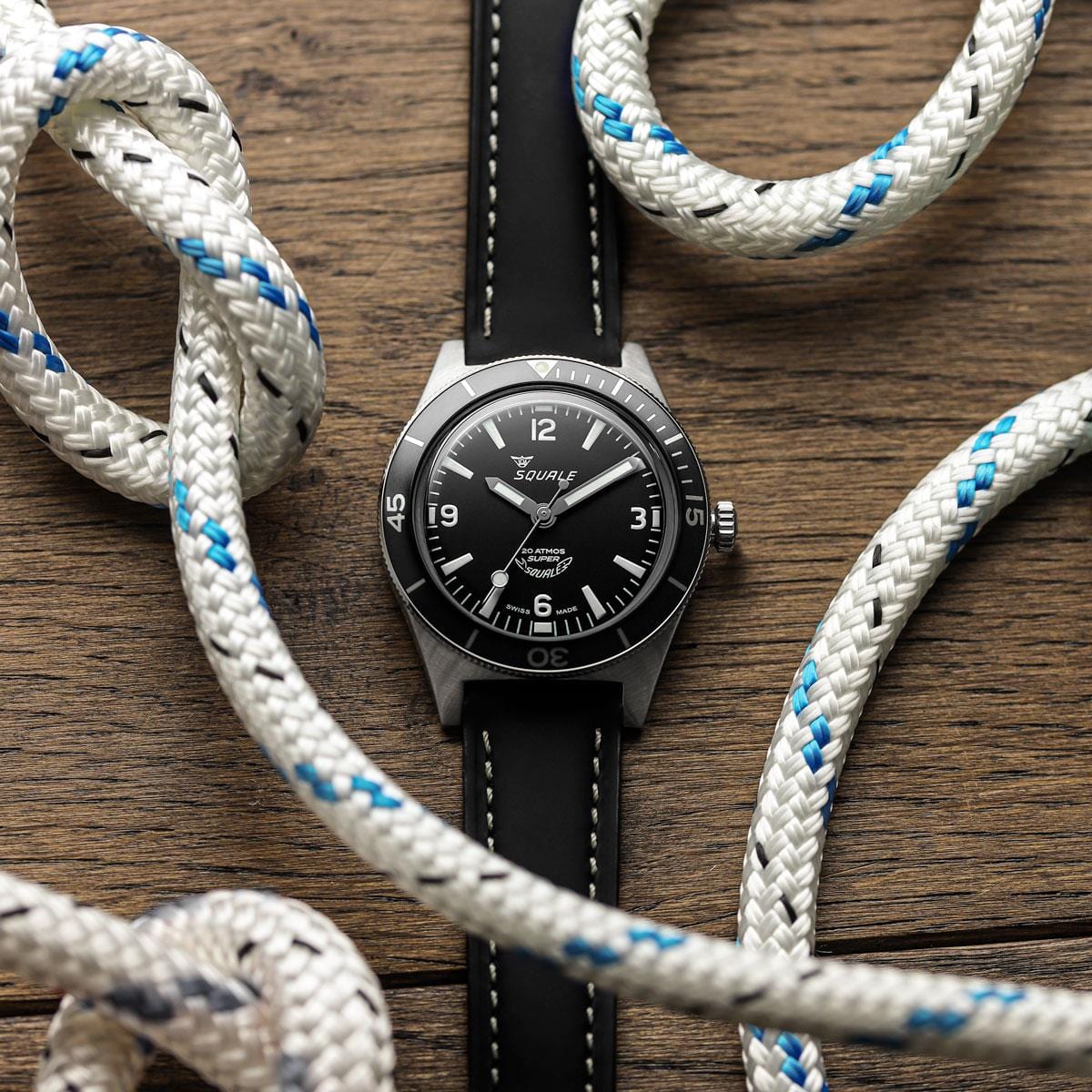 Super Squale Matt Black Dial - Black Rubberized Calf Leather Strap