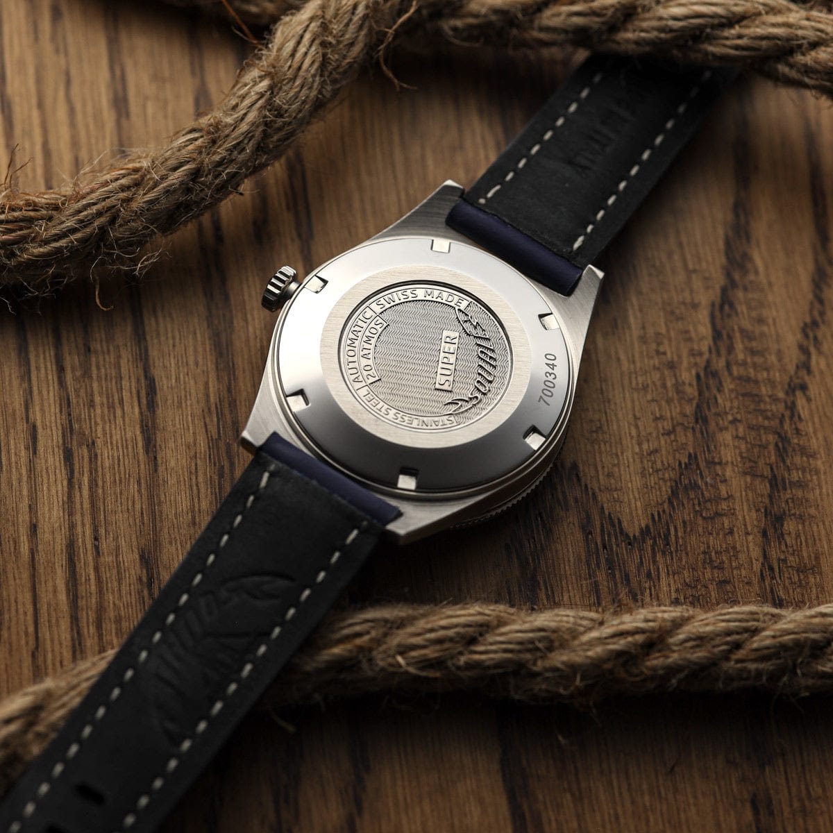 Super Squale Arabic Numerals Diver's Watch - Matt Blue Dial - Rubberised Calf Leather Strap