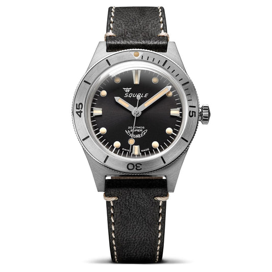 Super Squale - Sunray Black Dial, Black Leather Strap