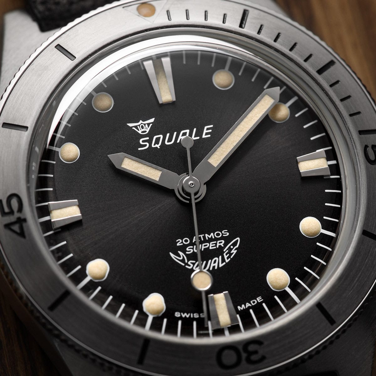 Super Squale - Sunray Black Dial, Black Leather Strap