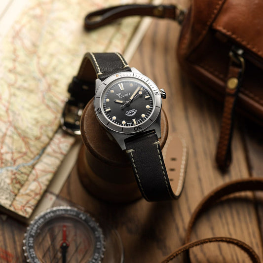 Super Squale - Sunray Black Dial, Black Leather Strap