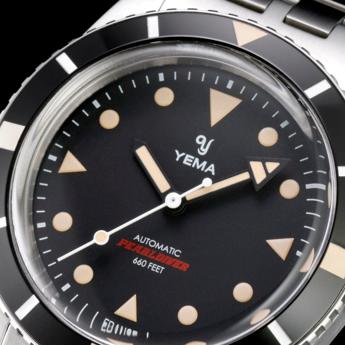 Yema Pearldiver Automatic Divers Watch - Black Dial - 38mm Dial Macro