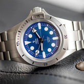 YEMA Superman Maxi Dial Watch - Steel Bezel - Blue Dial - 41mm Lifestyle
