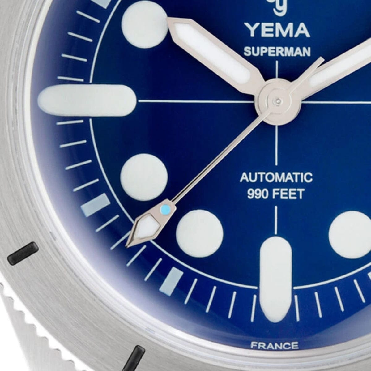 YEMA Superman Maxi Dial Watch - Steel Bezel - Blue Dial - 41mm Shovel Seconds Hand