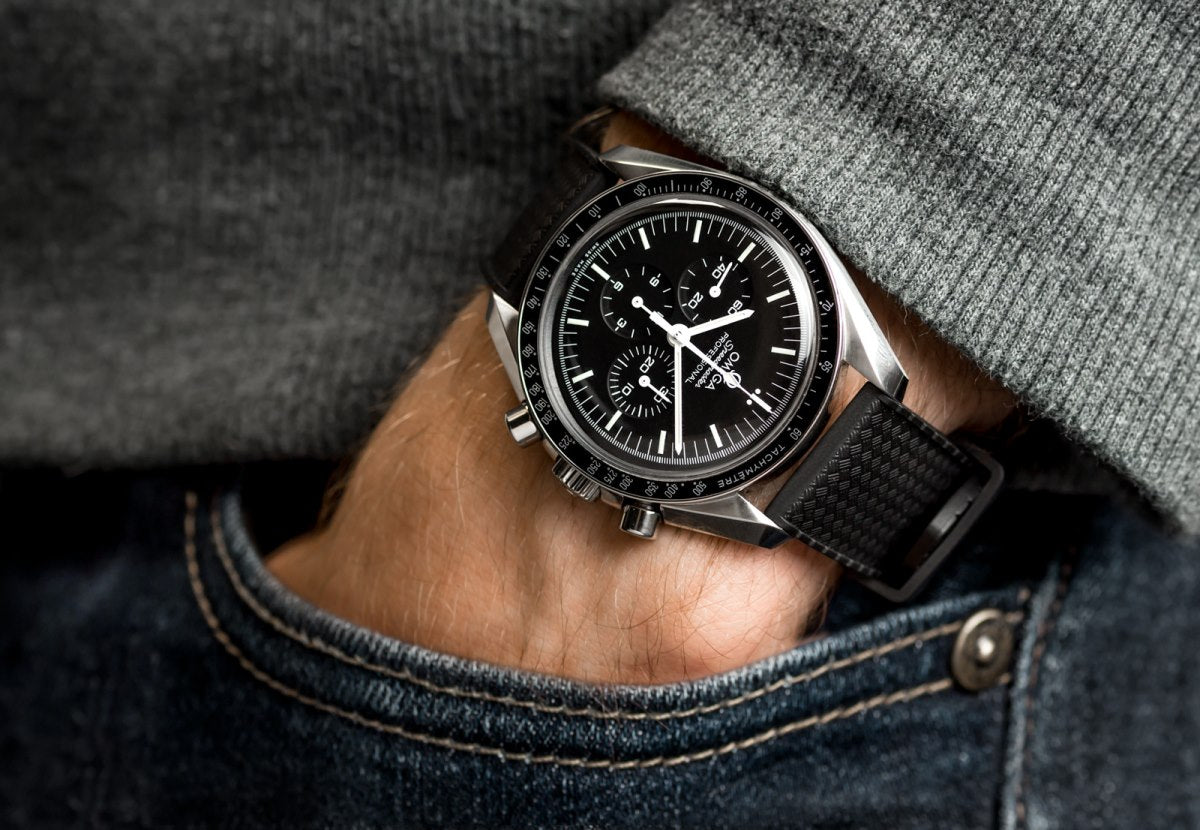 omega speedmaster black leather